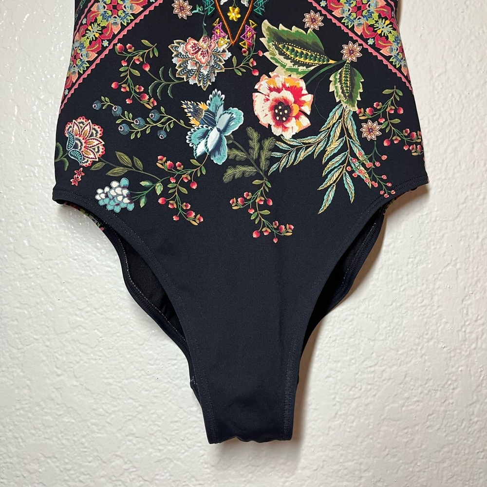 Johnny Was Ardem halter black floral embroidered one piece swimsuit size medium - Picture 2 of 6